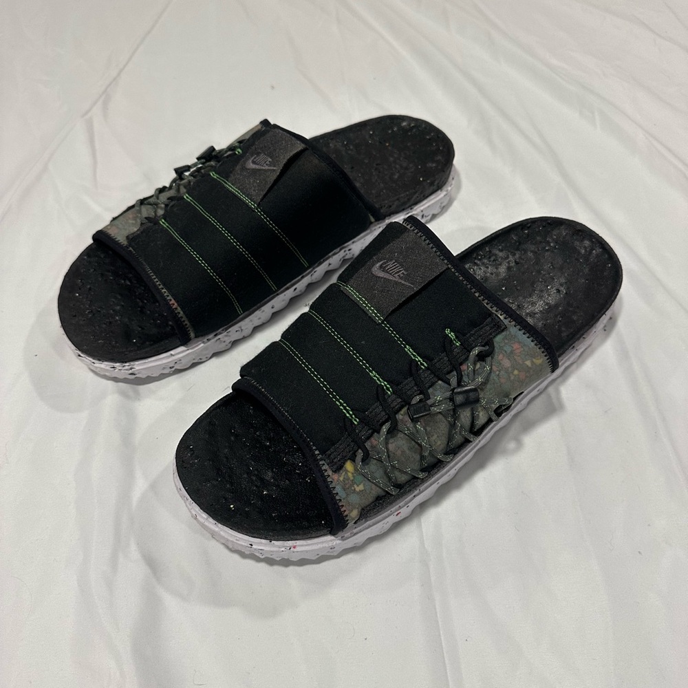Nike Black and Green Slide Sandals